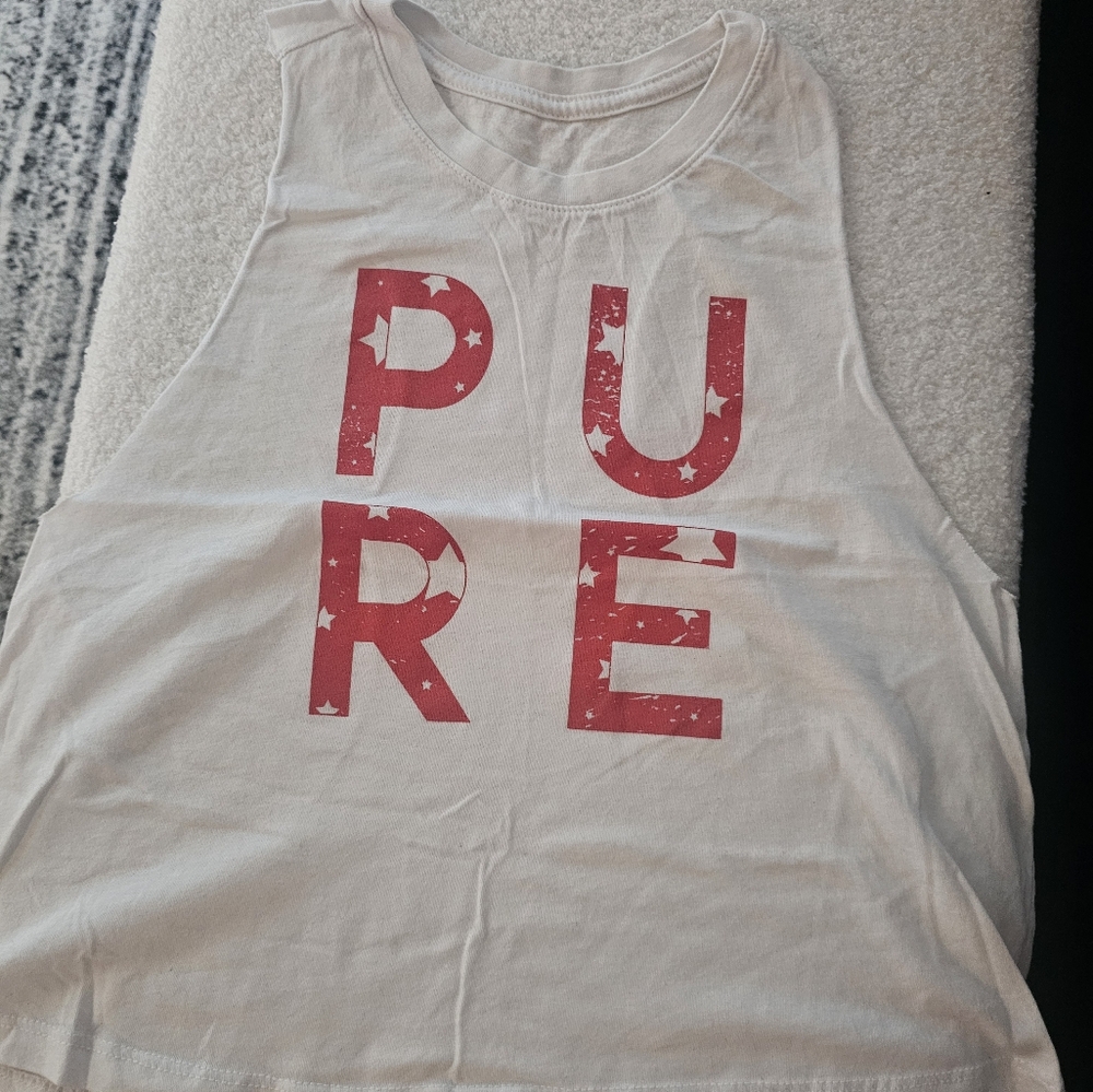 Pure Barre White Tank Top with Red Print